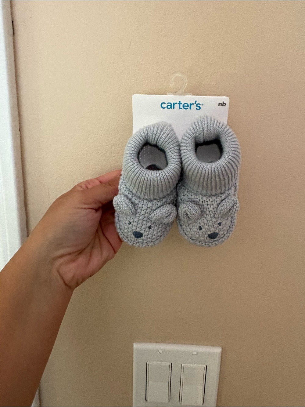 Carter's Light Gray Knit Bear Baby Booties